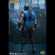 The Storm Collectibles' Sub-Zero collectible figure, showing the back of his suit.