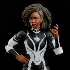 A close-up of the Monica Rambeau action figure in her white and black Photon suit.