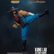 A Storm Collectibles' Kung Lao collectible figure, in a dynamic martial arts stance.