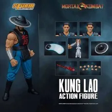 The Mortal Kombat Kung Lao action figure, showing all of its interchangeable parts.