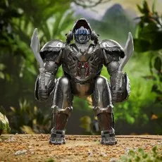 The Transformers Optimus Primal animatronic figure in its gorilla robot form, holding two weapons.