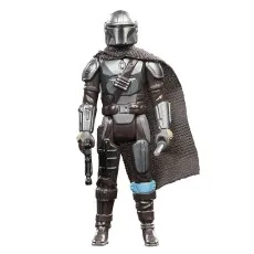A detailed action figure of The Mandalorian, Din Djarin, holding a blaster pistol and wearing his iconic Beskar armor.