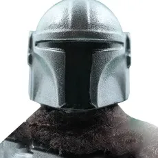 A close-up of The Mandalorian action figure, showing his detailed helmet and scarf.