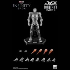 The Iron Man Mark II action figure on a stand, with various interchangeable hands and blast effects.