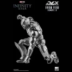 The Iron Man Mark II collectible figure in a battle-ready kneeling pose, ready to fire.