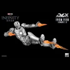 The Iron Man Mark II collectible figure in a flying pose with repulsor blasts.