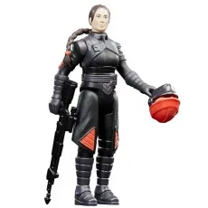 Fennec Shand action figure holding her rifle and helmet, with a long braided ponytail.