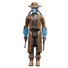 A Cad Bane action figure holding two blasters, wearing a brown trench coat and hat.