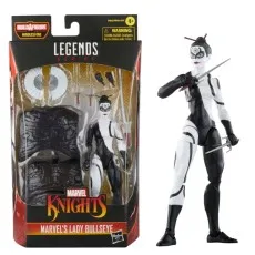 A packaged and loose Marvel's Lady Bullseye action figure from the Marvel Knights Legends Build-A-Figure series.