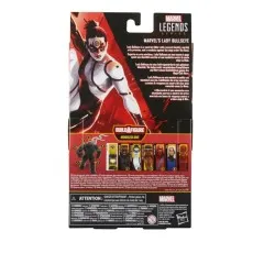 The back of a Marvel Legends Series Lady Bullseye figure packaging, with a character description and Build a Figure details for Mindless One.