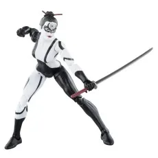 The Lady Bullseye action figure is shown in a dynamic pose, holding a katana sword in her right hand, on a white background.