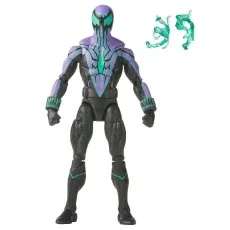 A full shot of the Marvel's Chasm action figure. He wears a black suit with purple and green accents, and two green energy blast effects are beside him.