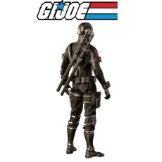 Snake Eyes G.I. Joe action figure back view, showing black tactical suit and twin katanas