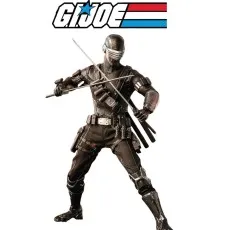 Snake Eyes G.I. Joe action figure holding two crossed katanas in a fighting stance