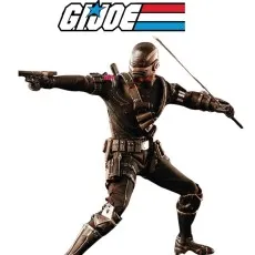 Snake Eyes G.I. Joe action figure in a fighting stance, holding a pistol and a katana