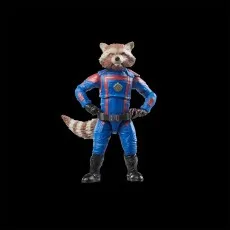 Rocket Raccoon action figure standing with hands on hips on a black background