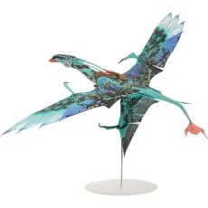 A blue and black Ikran toy from the movie Avatar, shown in and out of its packaging.