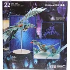 A product box for an Ikran toy from Avatar, showing its moving parts and glowing feature.