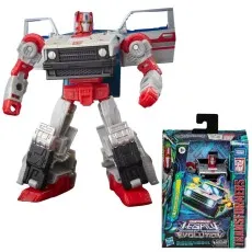 The Transformers Legacy Evolution Deluxe Class Crosscut action figure and its product packaging.