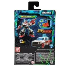 The back of the Transformers Legacy Evolution Crosscut toy box, showing the figure's robot and car modes.