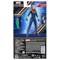 Back of Marvel Legends Captain Marvel box showing figure, accessories, and BAF piece