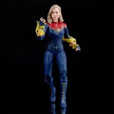 Captain Marvel action figure with yellow energy effects wrapped around her hands