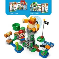 A combined LEGO Super Mario set featuring a tower, Mario figure, and various course elements.