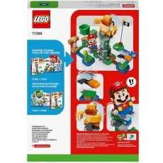 The back of a LEGO Super Mario set box, showing play features and combinations with other sets.