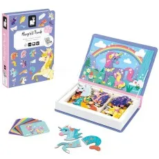 The Janod Magnéti'book with a unicorn theme, showing the magnetic pieces and a book-style box.