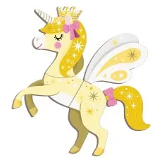 A single magnetic puzzle piece of a unicorn with closed eyes and stars on its body.