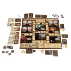 The complete setup for the Nemo Rising board game, including the main board, cards, and tokens.