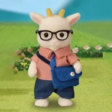 A close-up of the father goat figurine from the Sylvanian Families Goat Family set.