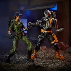 G.I. Joe action figures, a female soldier and a B.A.T., in a diorama setting.