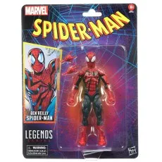 Marvel Legends Ben Reilly Spider-Man action figure in red and black on its vintage-style card with a comic art insert