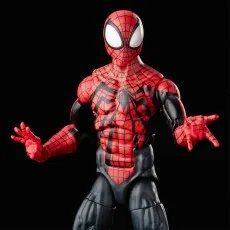 Close-up of Ben Reilly Spider-Man action figure in red and black in an action pose