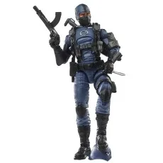 A G.I. Joe Cobra Officer action figure holding a rifle and a knife.