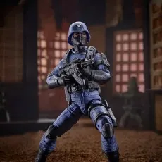 A G.I. Joe Cobra Officer action figure posed in a dynamic combat stance..