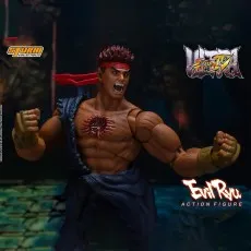 A Storm Collectibles Evil Ryu toy with a red headband and a scar on its chest.