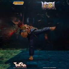 A Street Fighter Evil Ryu action figure performing a side kick