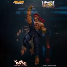An Evil Ryu action figure from Street Fighter, with one arm raised in a fighting pose.
