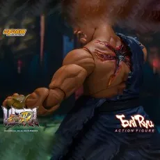 The back of an Evil Ryu action figure, showing a large red scar on its back.