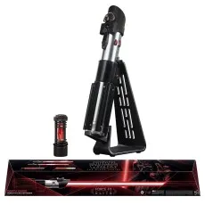 A Star Wars Darth Vader Force FX Elite Lightsaber, a stand, and the packaging.