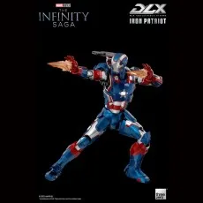The DLX Iron Patriot figure in a low combat stance with energy blasts from its hands.