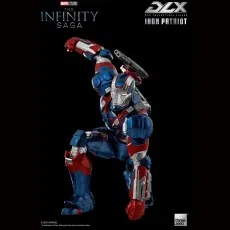 The Marvel DLX Iron Patriot figure in a crouching, dynamic combat pose.