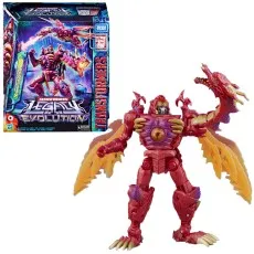 The Transformers Legacy Evolution Predacon Megatron figure in robot mode, with its box.