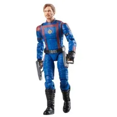 The Marvel Legends Series Star-Lord toy in his blue jumpsuit, in a combat stance