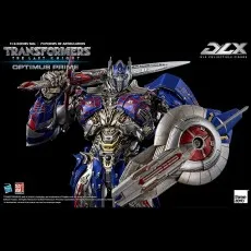 A Transformers DLX Optimus Prime figure in a dynamic action pose with a sword and shield.
