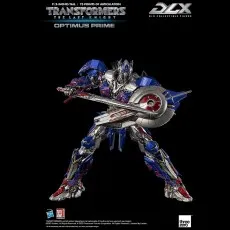 A Transformers DLX Optimus Prime figure in a low-crouching, defensive pose.