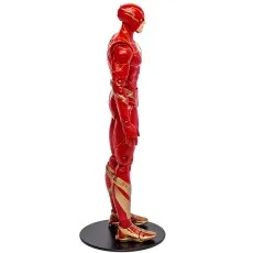 A side-profile shot of the Flash action figure, standing on a black base in a neutral pose.