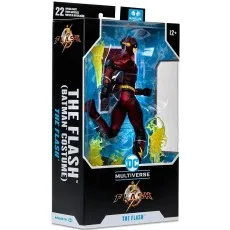 The Flash action figure in a box, posed mid-run with yellow speed-force lightning effects.